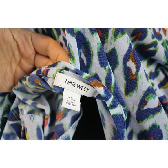 Nine West Blue Multicolor Leopard Print Blouse Top Short Sleeves XXL - Picture 3 of 4